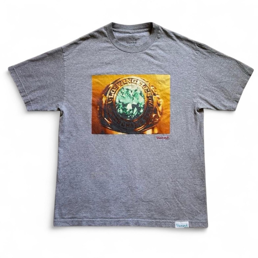 Diamond Supply Co. Men's Gray Graphic Tee with Gemstone Ring Print L